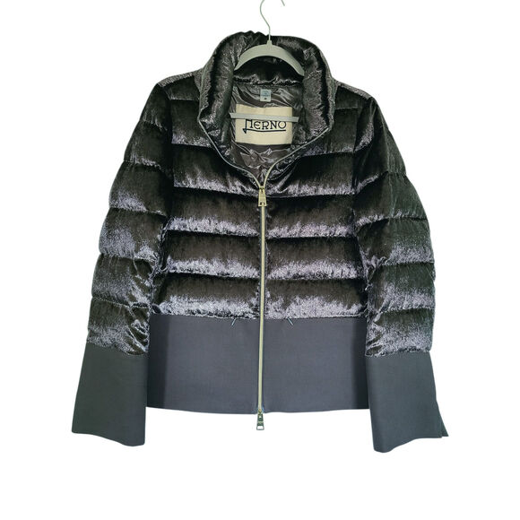Herno Women's Velvet Short Down Puffer Jacket Size 46 US 10 - Picture 1 of 9